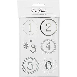 Adventskalender-Sticker – silber/ weiss, 