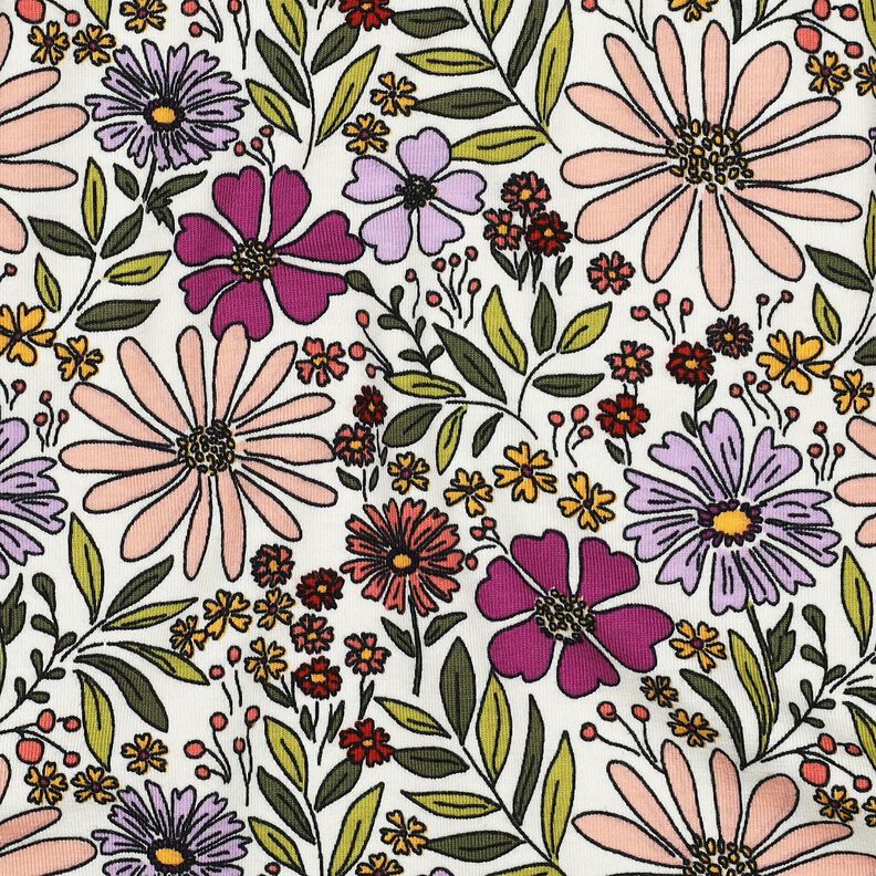 Baumwolljersey Blumenmeer | Poppy Fabrics – wollweiss/flieder,  image number 2