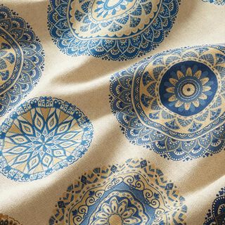 Dekostoff Halbpanama Mandala-Kreise – natur/blau, 