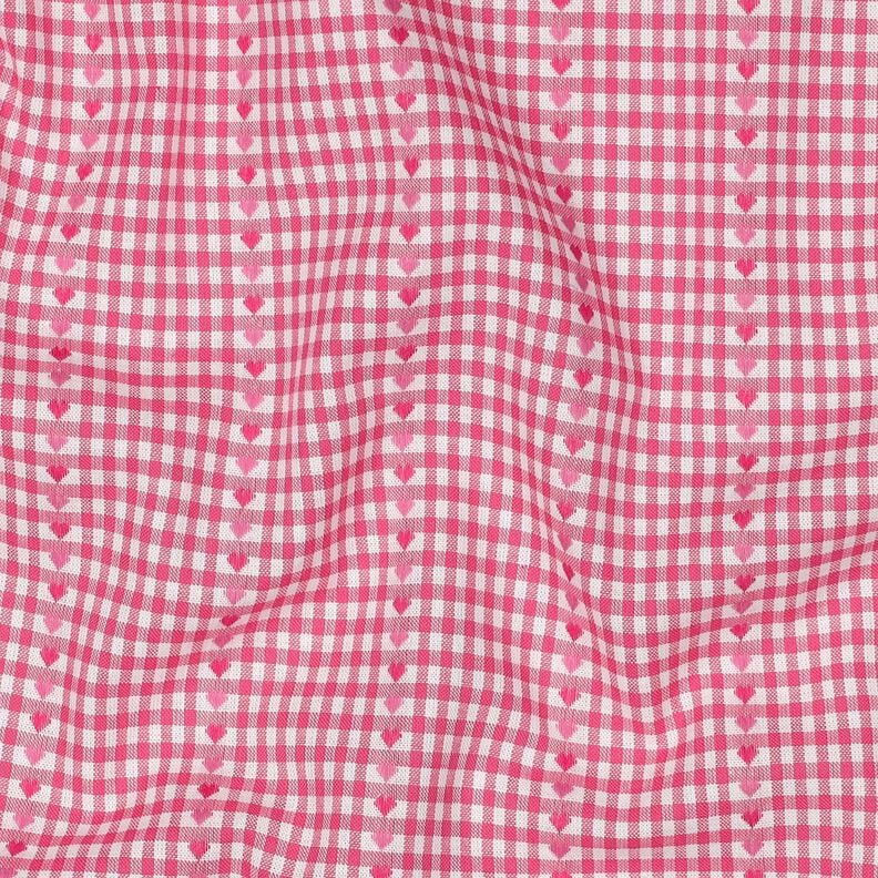 Baumwollstoff Jacquard Karo und Herzchen – pink/weiss,  image number 2