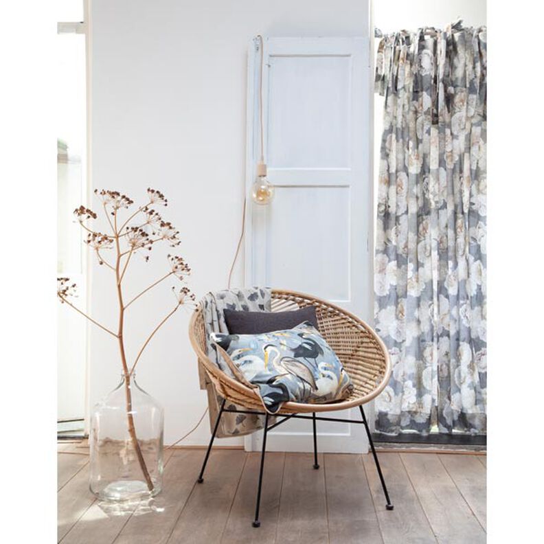 Dekostoff Halbpanama Dahlien – grau/creme, image number 3