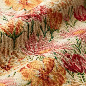 Dekostoff Gobelin Wiesenblumen – hellbeige/karminrot, 