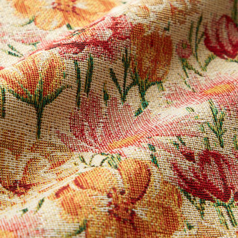 Dekostoff Gobelin Wiesenblumen – hellbeige/karminrot, image number 2