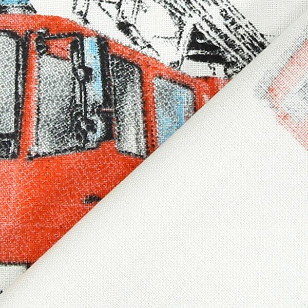 Baumwollstoff Cretonne Feuerwehr – weiss/rot | Reststück 50cm