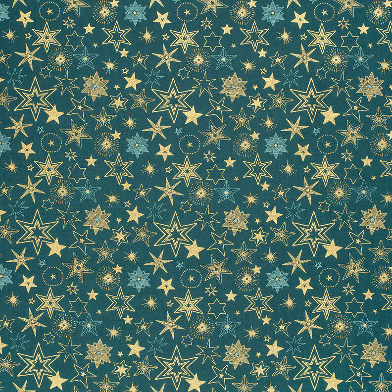 Baumwollstoff Popeline große Sterne – blautanne/gold, image number 6