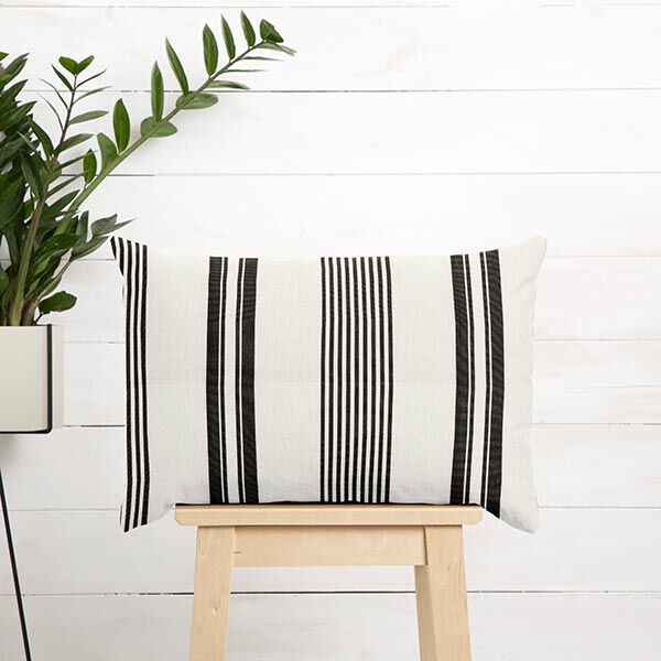 Outdoorstoff Canvas feiner Streifenmix – schwarz/weiss | Reststück 50cm