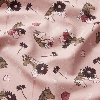 Baumwolljersey Pferde-Köpfe – rosa, 