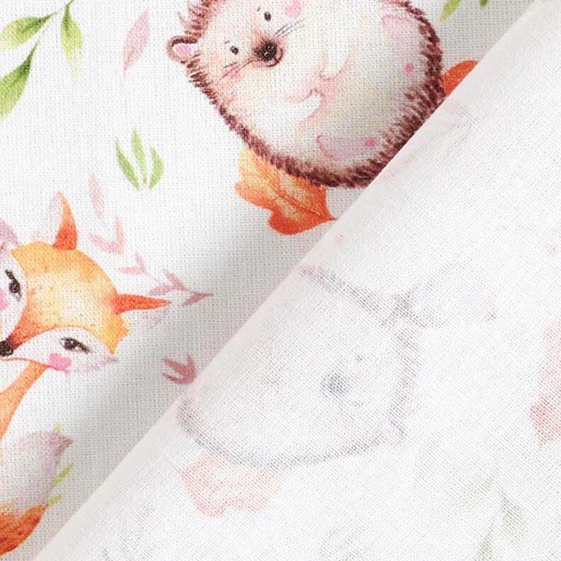 Baumwollstoff Perkal Waldtiere – weiss/hellbraun,  image number 4