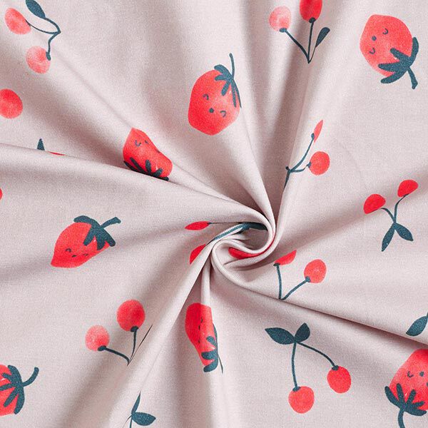 Baumwolljersey Kirschen und Erdbeeren | PETIT CITRON – sand | Reststück 50cm