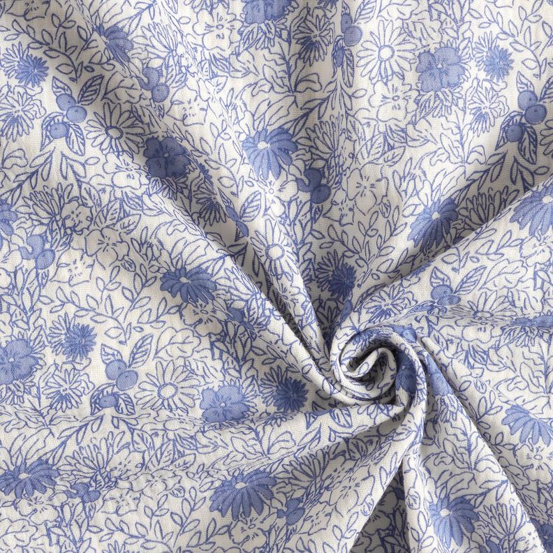 Musselin/ Doppel-Krinkel Gewebe blaue Blümchen – weiss/brilliantblau,  image number 3