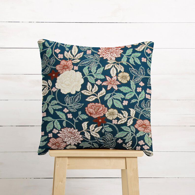 Dekostoff Jacquard Vintage Blumen – petrol/dunkelrot,  image number 6