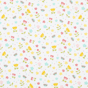 Baumwollpopeline Blumenwiese und Punkte – weiss, 