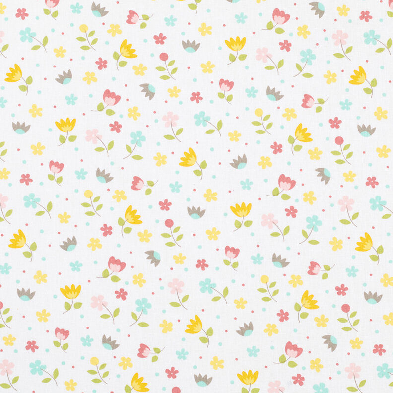 Baumwollpopeline Blumenwiese und Punkte – weiss | Reststück 100cm,  image number 1