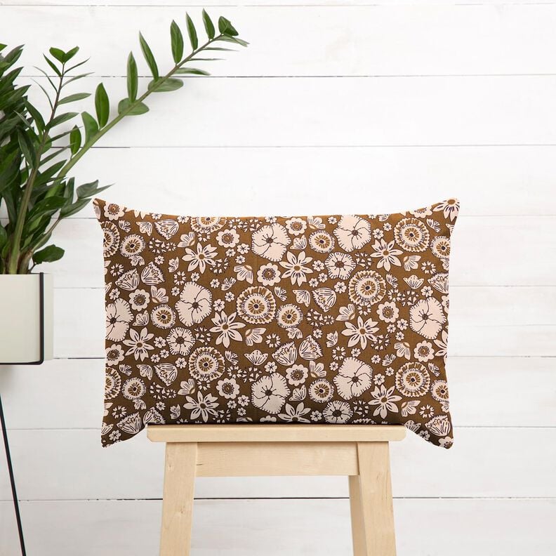 Baumwollstoff Cretonne Retro-Blumen – oliv/rosé, image number 6