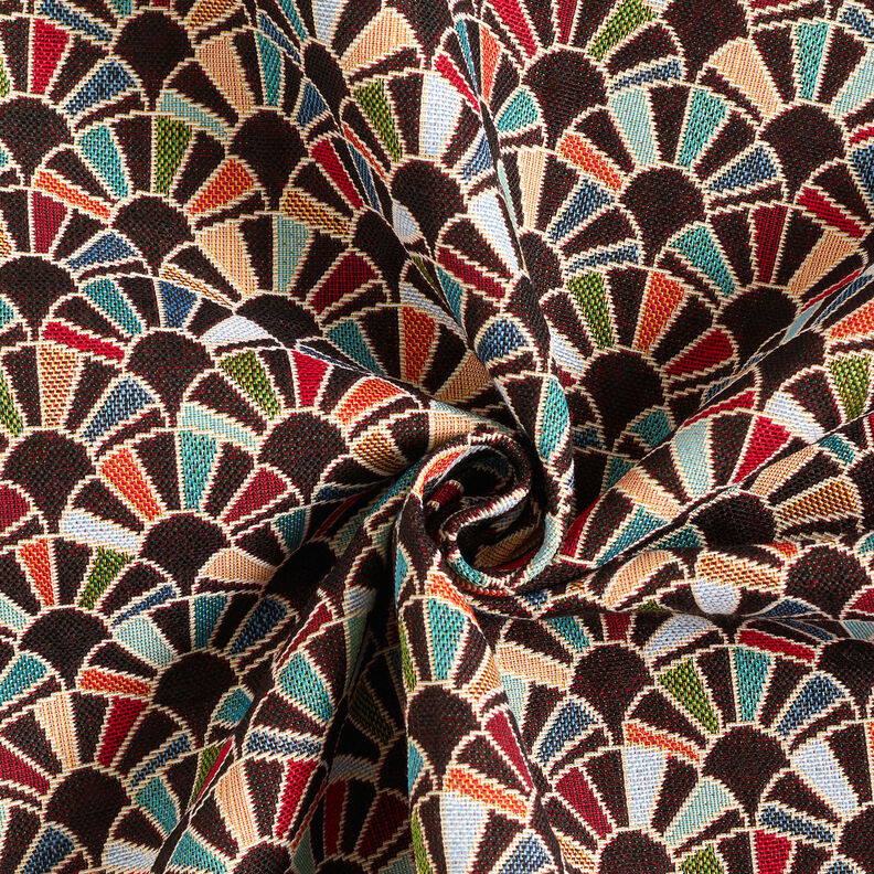 Dekostoff Gobelin Retro Fächer – schwarz/karminrot,  image number 3