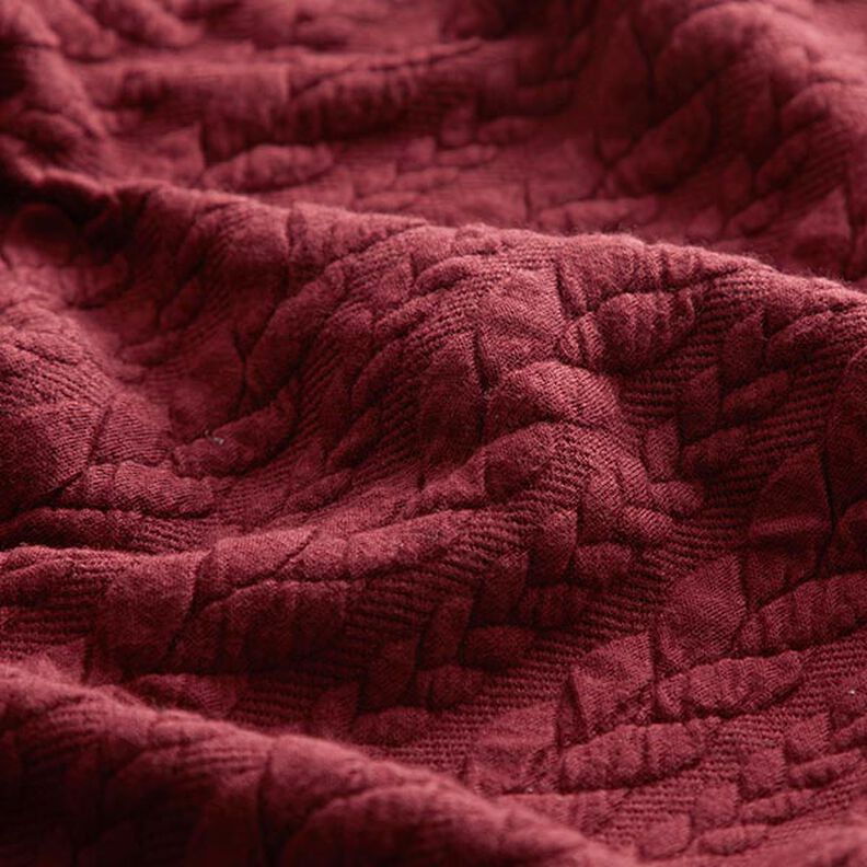 Jerseyjacquard Cloqué Zopfmuster – bordeauxrot,  image number 2