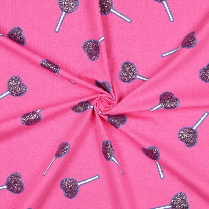 Baumwolljersey Glitzer-Herzen-Lollies | Poppy Fabrics – pink, image number 3
