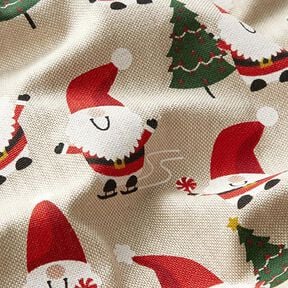 Dekostoff Halbpanama fröhliche Weihnachtsmänner – natur, 