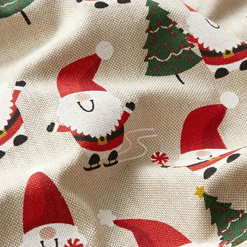 Dekostoff Halbpanama fröhliche Weihnachtsmänner – natur,  image number 2