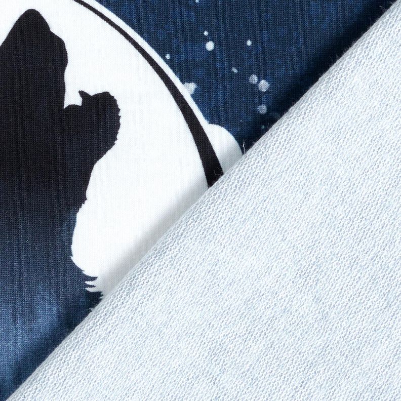French Terry Panel mystischer Wolf | Glitzerpüppi – marineblau/weiss,  image number 4