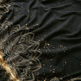 Baumwolljersey Bordürenstoff Mandala Baroque Gold Sprenkel | Glitzerpüppi – schwarz, 