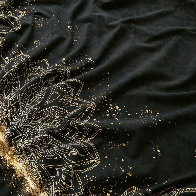 Baumwolljersey Bordürenstoff Mandala Baroque Gold Sprenkel | Glitzerpüppi – schwarz,  image number 1