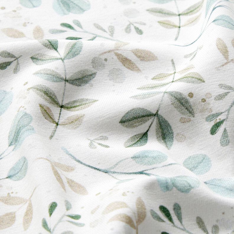 GOTS Baumwolljersey Mini-Aquarellzweige Digitaldruck – weiss/hellmint,  image number 2