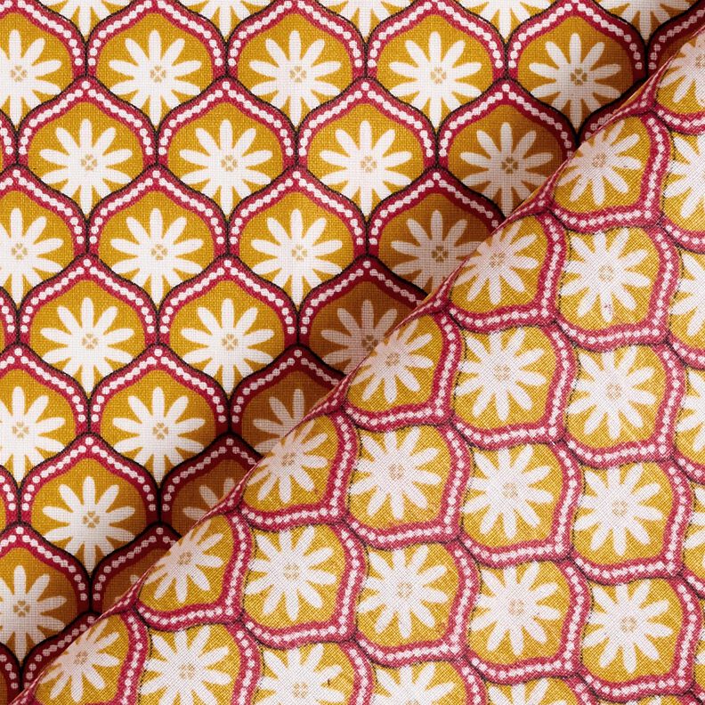 Beschichtete Baumwolle Blumenkacheln – senf/weiss,  image number 4