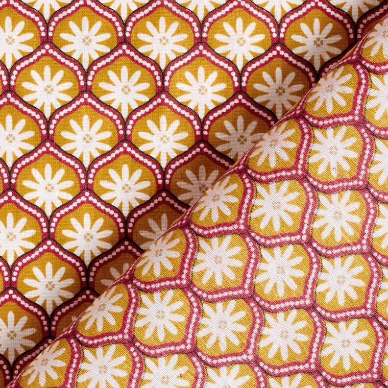Beschichtete Baumwolle Blumenkacheln – senf/weiss, image number 4
