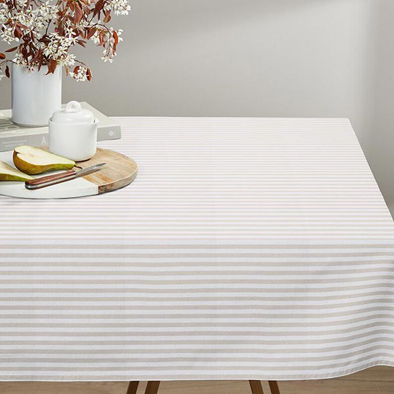 Dekostoff Halbpanama Längsstreifen – hellbeige/weiss,  image number 8