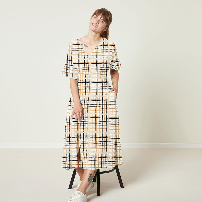 Leinen-Viskose-Mix abstraktes Karo – natur/beige,  image number 6