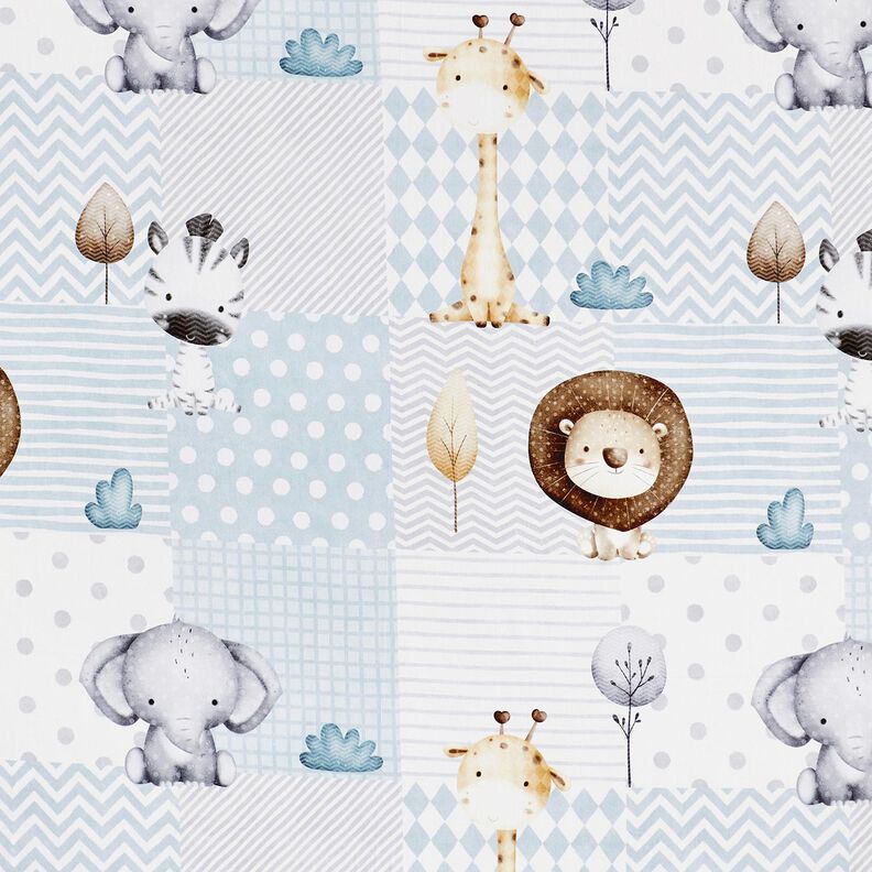 Dekostoff Baumwollköper Baby Dschungeltiere Digitaldruck – weiss/hellblau,  image number 1
