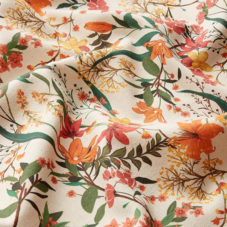 Dekostoff Halbpanama floral – apricot/natur, image number 2