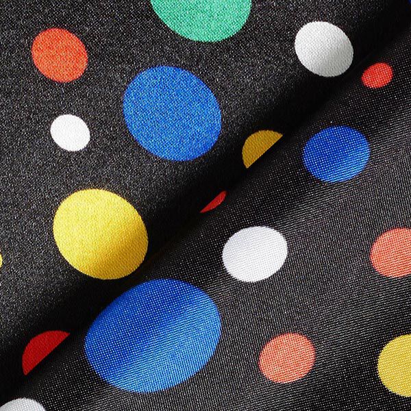 Polyestersatin bunte Punkte – schwarz | Reststück 50cm