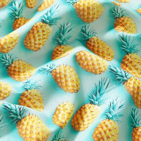 Baumwollstoff Popeline Ananas – aquablau/gelb, 