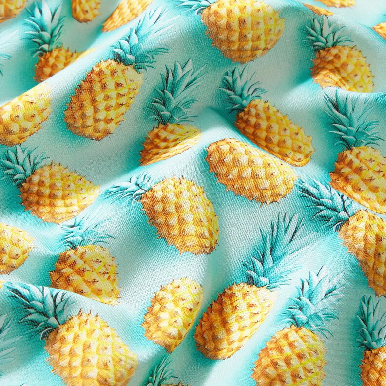 Baumwollstoff Popeline Ananas – aquablau/gelb, image number 2