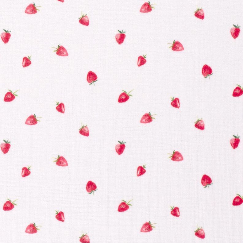 Musselin/ Doppel-Krinkel Gewebe Aquarell Erdbeeren Digitaldruck – weiss,  image number 1