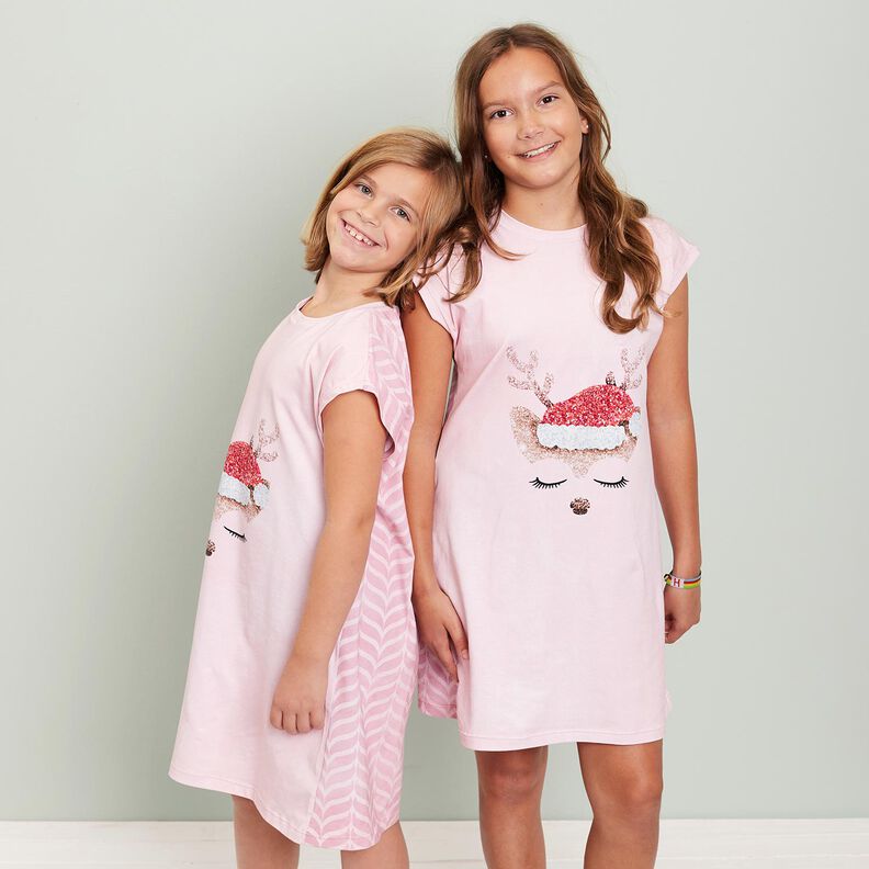 Baumwolljersey schlafendes Glitzer-Reh Panel | Glitzerpüppi – rosé/hellaltrosa, image number 6