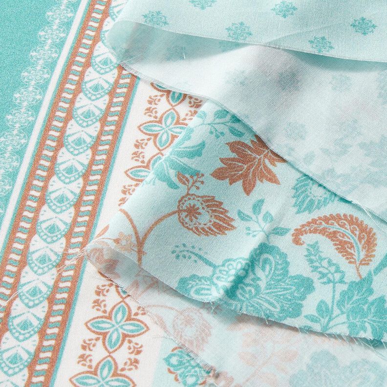 Viskose Voile Paisley Blumen Borderdesign – blau, image number 7