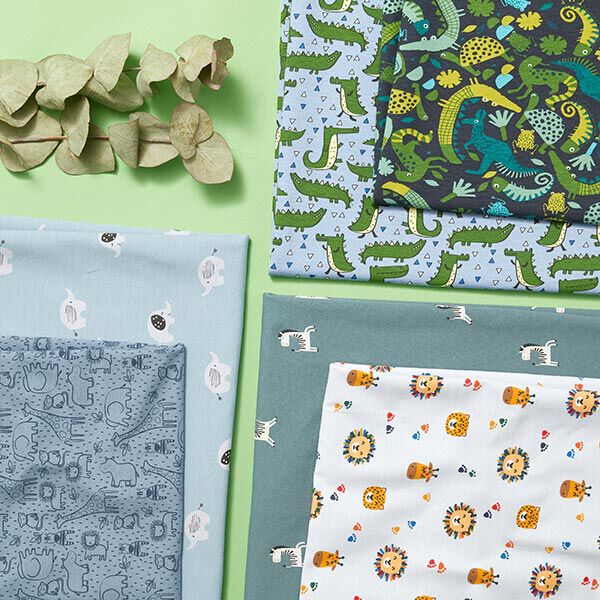 Baumwolljersey Baby-Elefanten – hellblau | Reststück 50cm