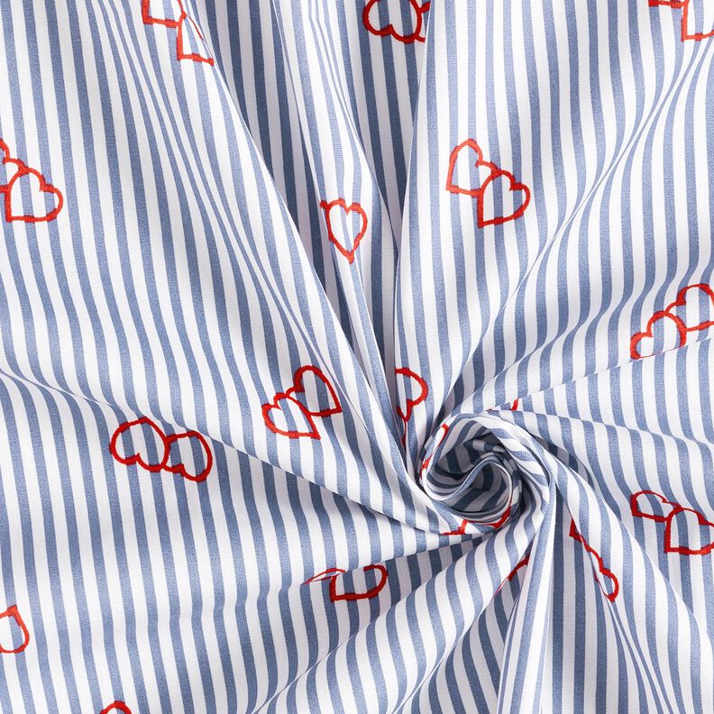 Popeline Stretch Streifen und Herzen – weiss/indigo, image number 3