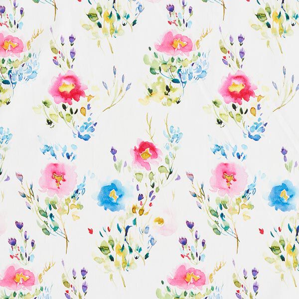 Baumwollpopeline Aquarell-Blumenwiese Digitaldruck – weiss, image number 1