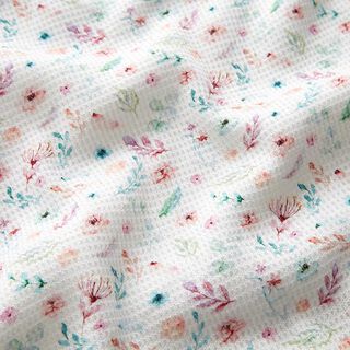 Waffeljersey kleine Blümchen Digitaldruck – weiss | Reststück 50cm,