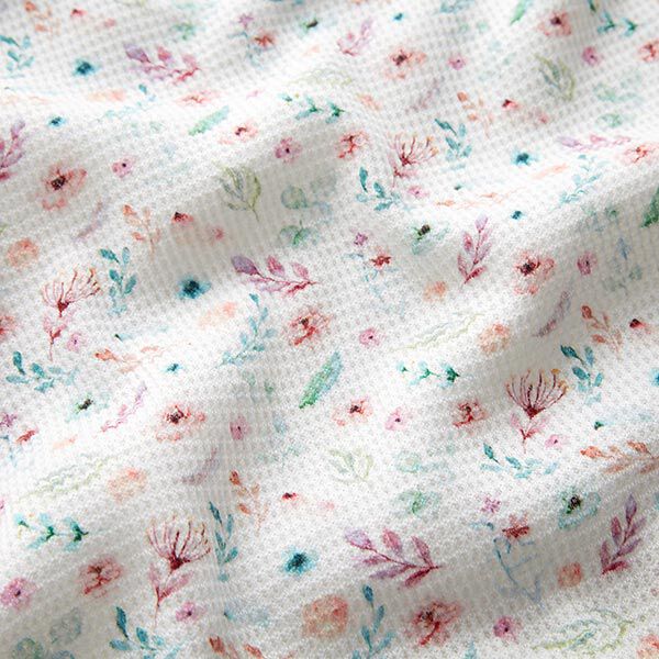 Waffeljersey kleine Blümchen Digitaldruck – weiss | Reststück 50cm