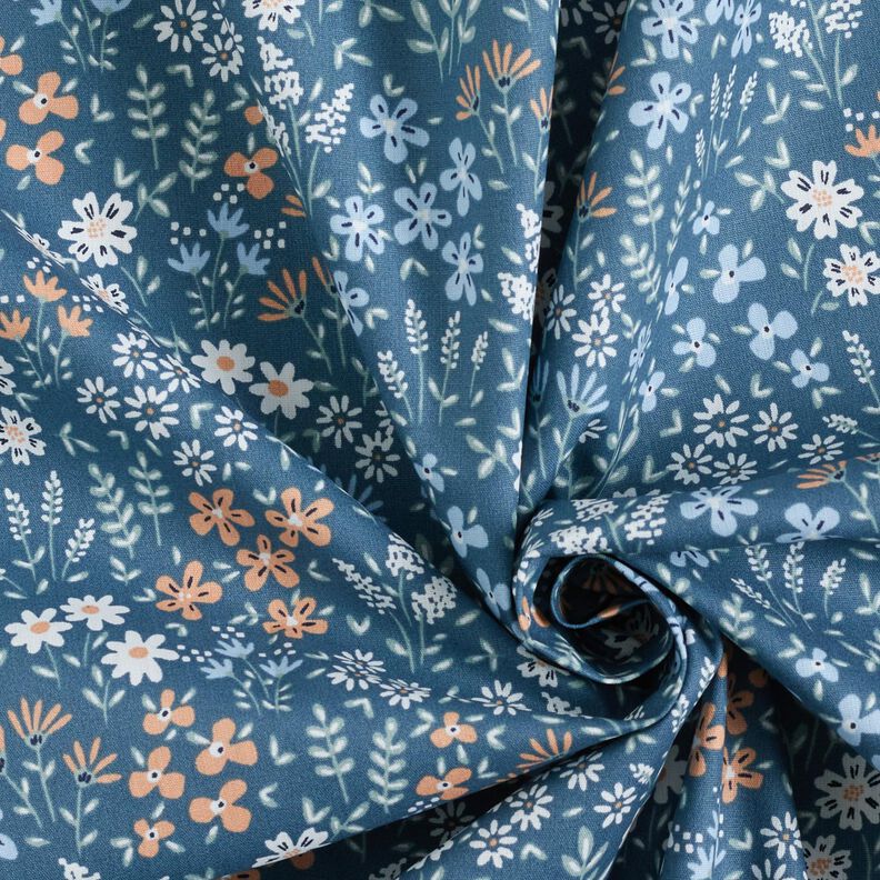 Beschichtete Baumwolle bunte Blumenwiese – helljeansblau/hellblau,  image number 4