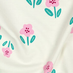 French Terry Sommersweat Blumen| by Poppy – wollweiss/rosa, 