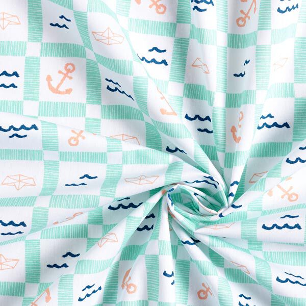 Baumwollstoff Cretonne Maritime Karos – weiss/pastellgrün – Muster, image number 3