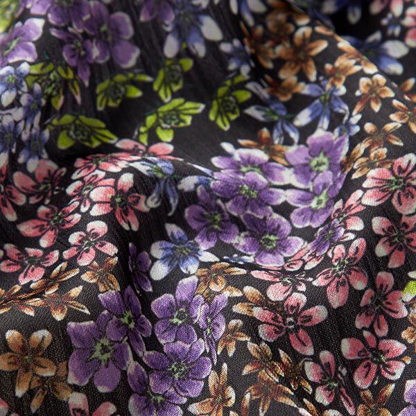 Blusensatin plissiert Millefleurs – schwarz | Reststück 100cm