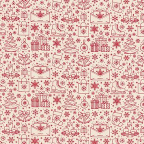 Baumwollstoff Cretonne grafische Weihnachtsmotive – natur/karminrot, 