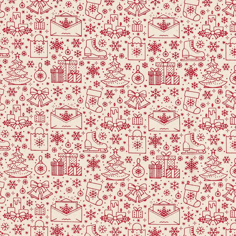 Baumwollstoff Cretonne grafische Weihnachtsmotive – natur/karminrot, image number 1